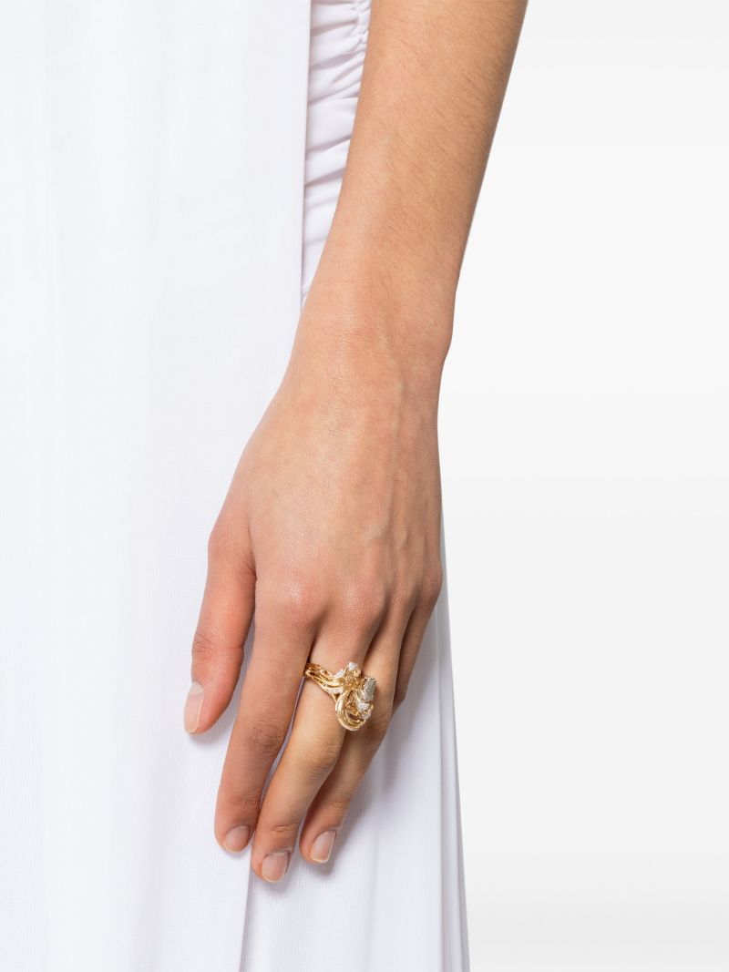 18k Gold Mermaid Wave Diamond, Aquamarine and Pearl Ring