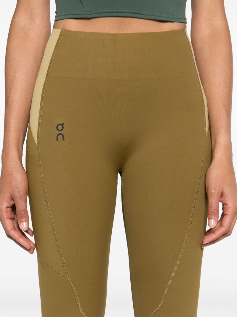 Green Logo Print Panelled Performance Leggings