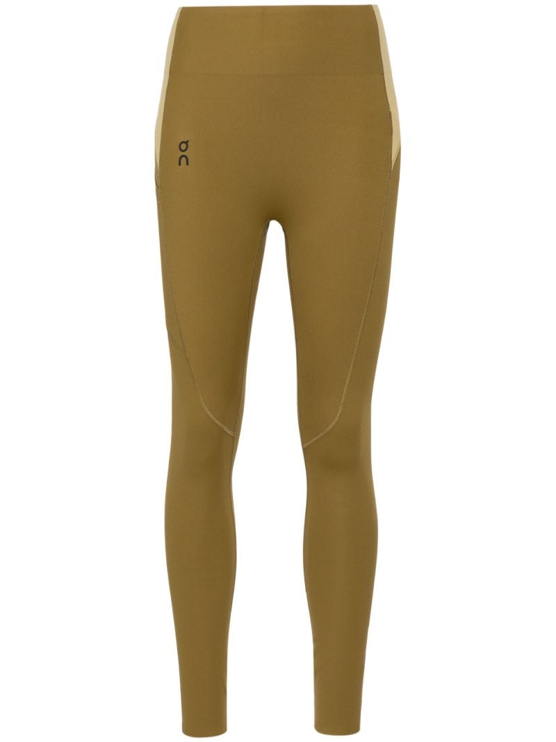 Green Logo Print Panelled Performance Leggings
