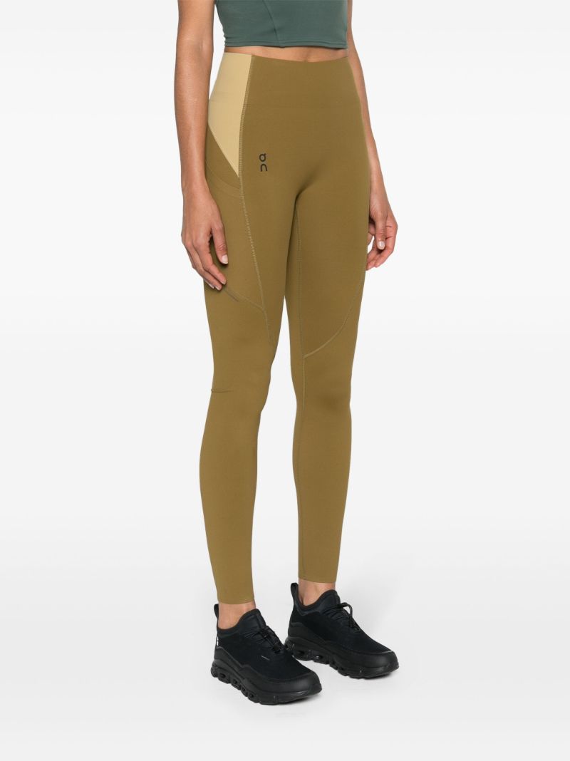 Green Logo Print Panelled Performance Leggings