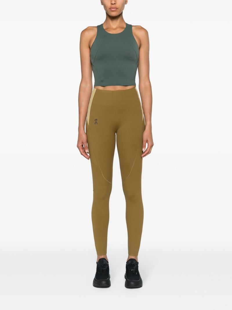Green Logo Print Panelled Performance Leggings