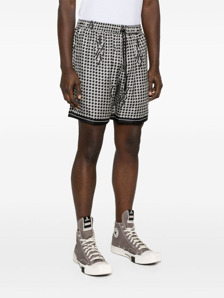 Black Staggered Houndstooth Silk Shorts