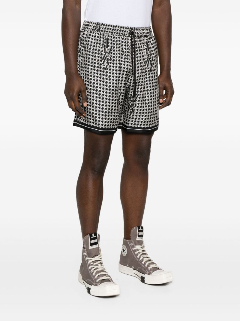 Black Staggered Houndstooth Silk Shorts