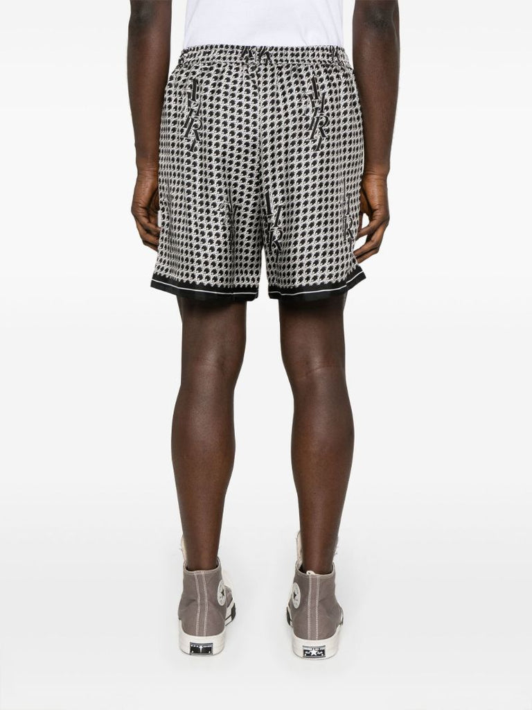 Black Staggered Houndstooth Silk Shorts