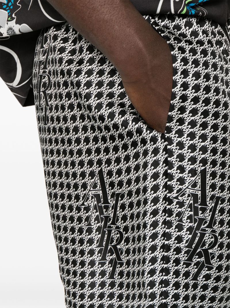 Black Staggered Houndstooth Silk Shorts