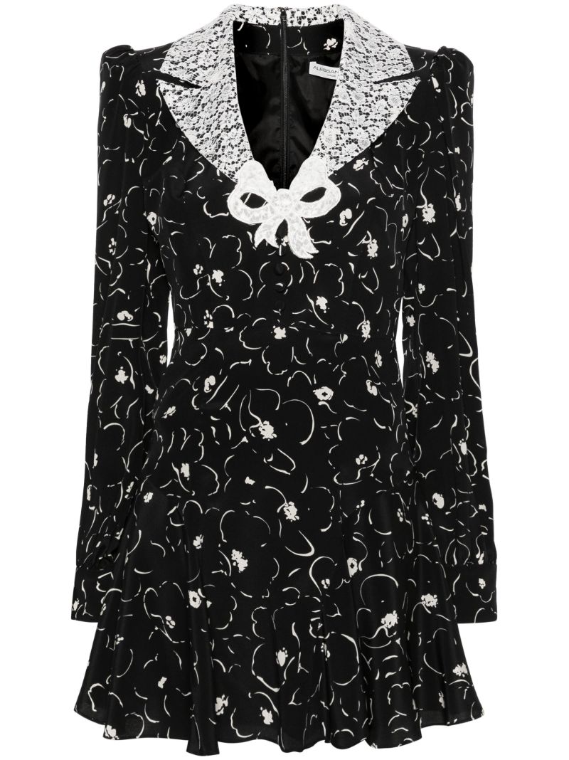 Black Lace Detailed Floral-print Dress