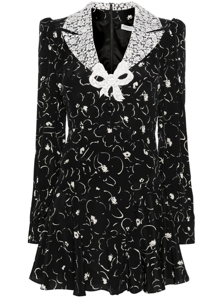 Black Lace Detailed Floral-print Dress
