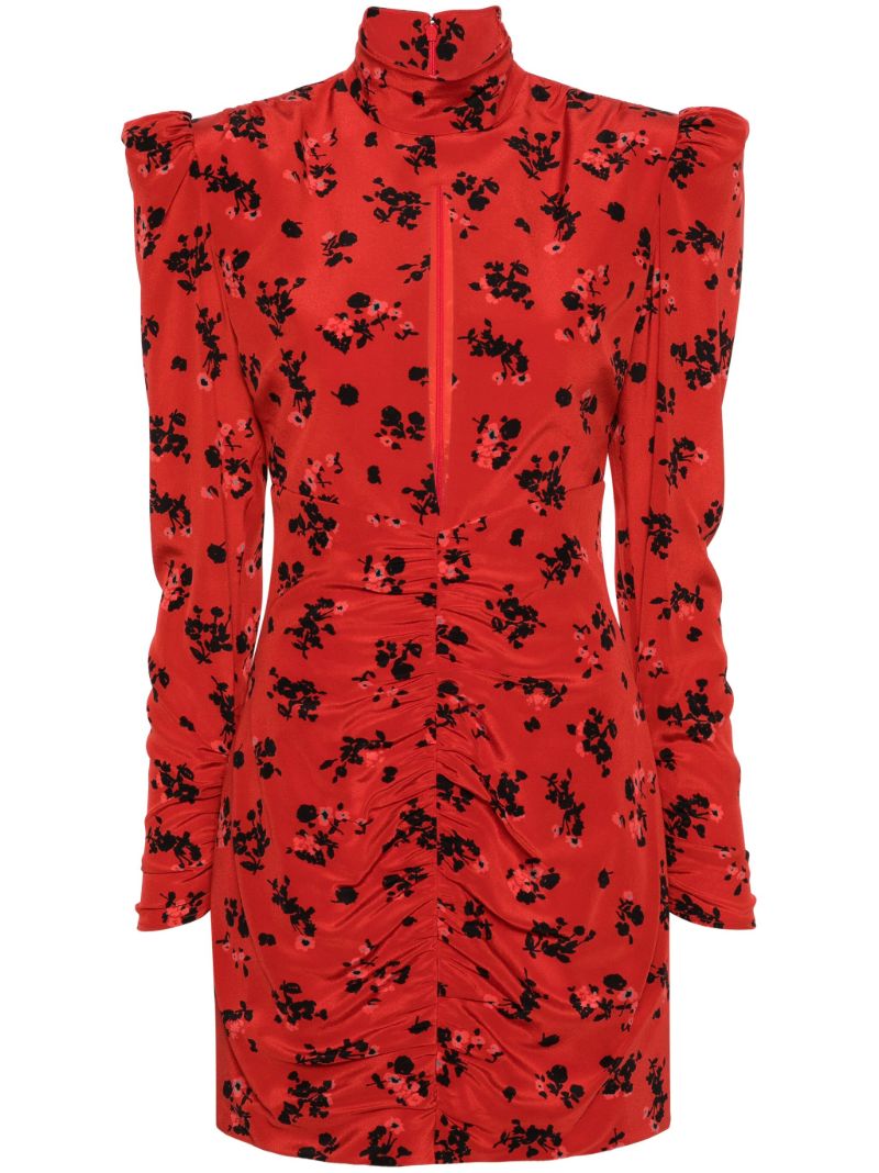 Red Rose-print Silk Dress