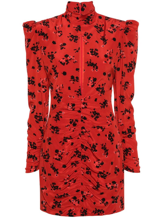 Red Rose-print Silk Dress