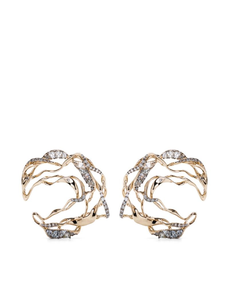 18k Yellow Gold Smoulder Diamond Sapphire and Spinel Earrings