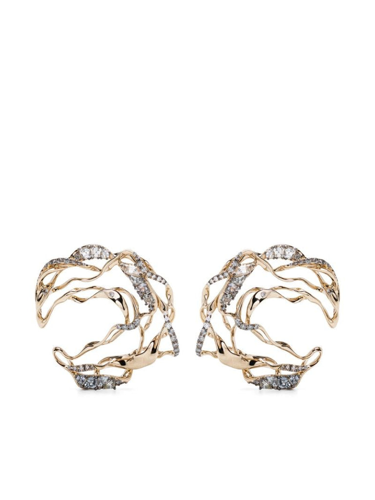 18k Yellow Gold Smoulder Diamond Sapphire and Spinel Earrings