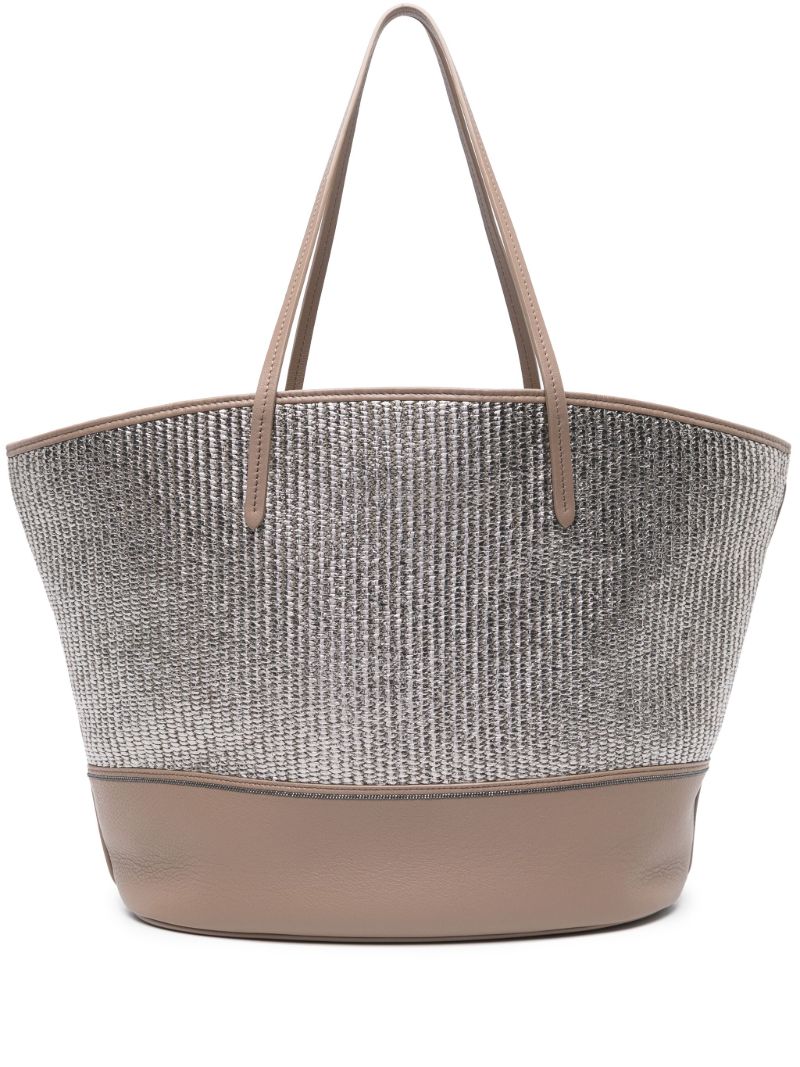 Silver-tone Metallic Raffia Tote Bag
