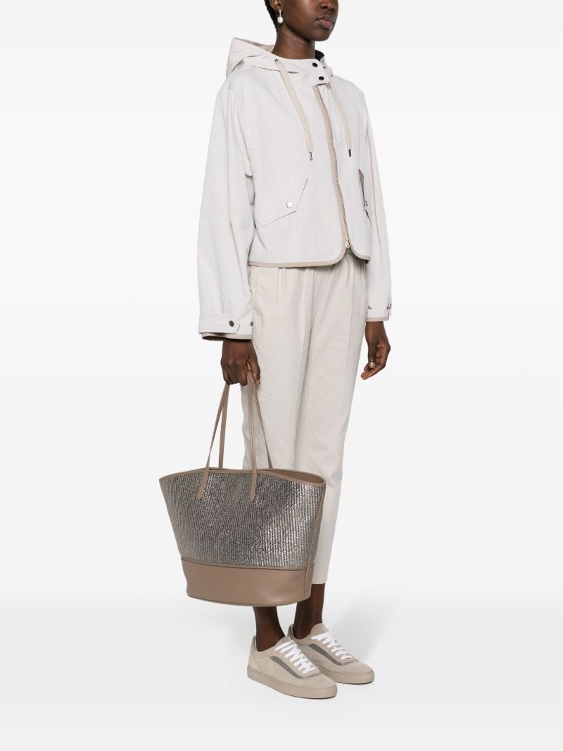 Silver-tone Metallic Raffia Tote Bag