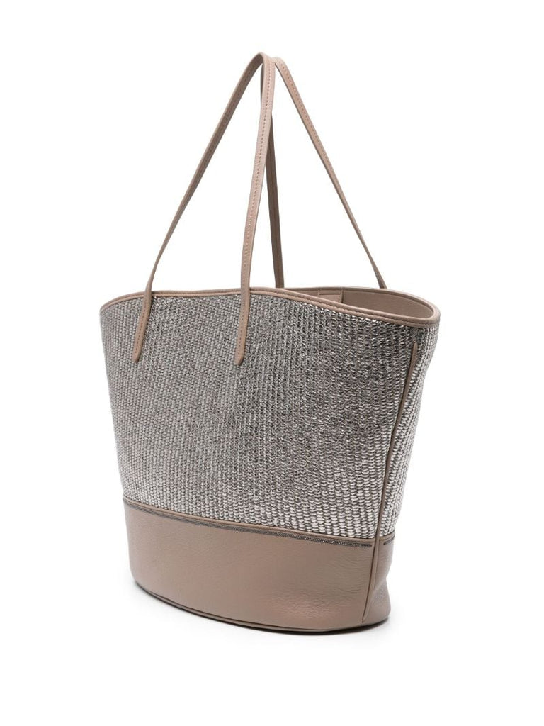 Silver-tone Metallic Raffia Tote Bag
