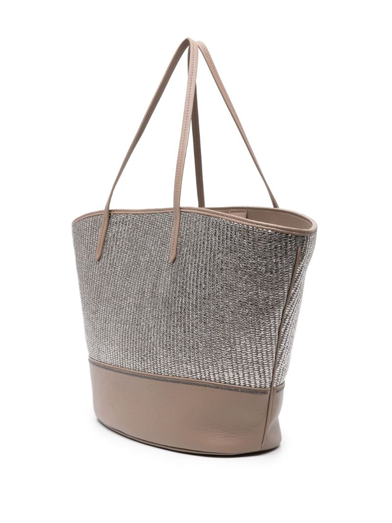Silver-tone Metallic Raffia Tote Bag