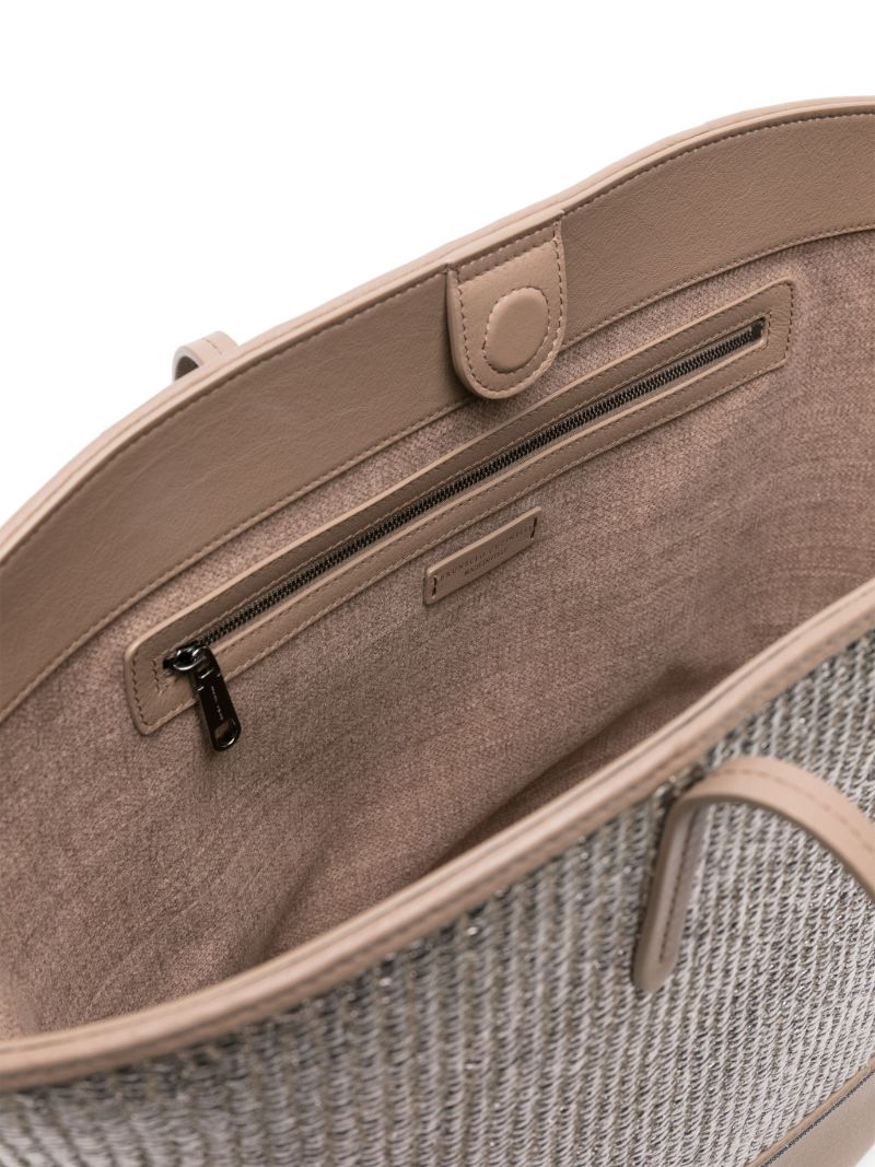 Silver-tone Metallic Raffia Tote Bag