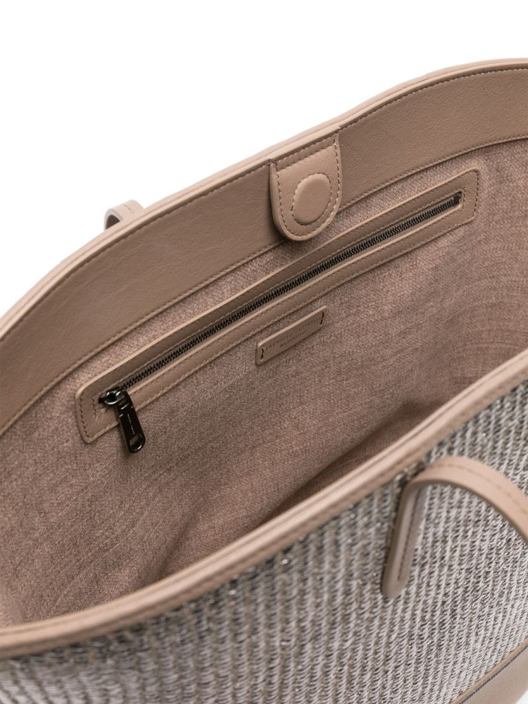 Silver-tone Metallic Raffia Tote Bag