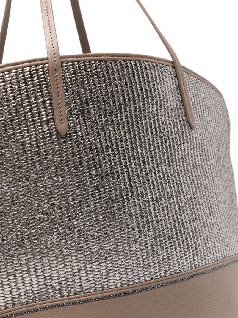 Silver-tone Metallic Raffia Tote Bag
