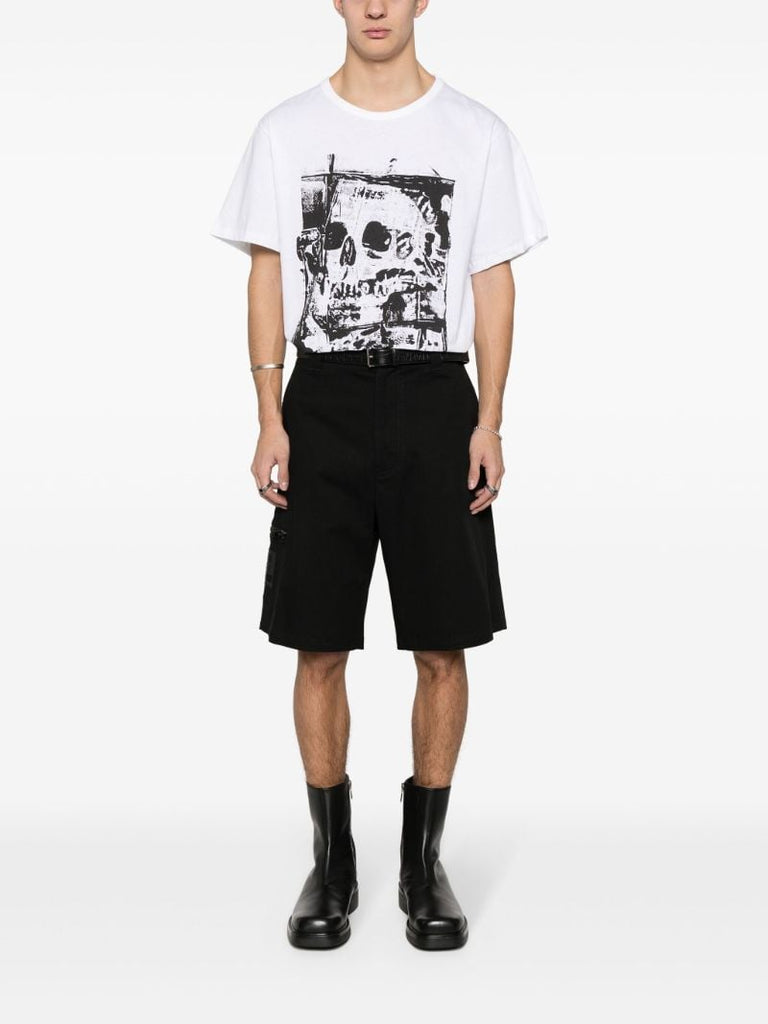 White Skull Print Cotton T-shirt