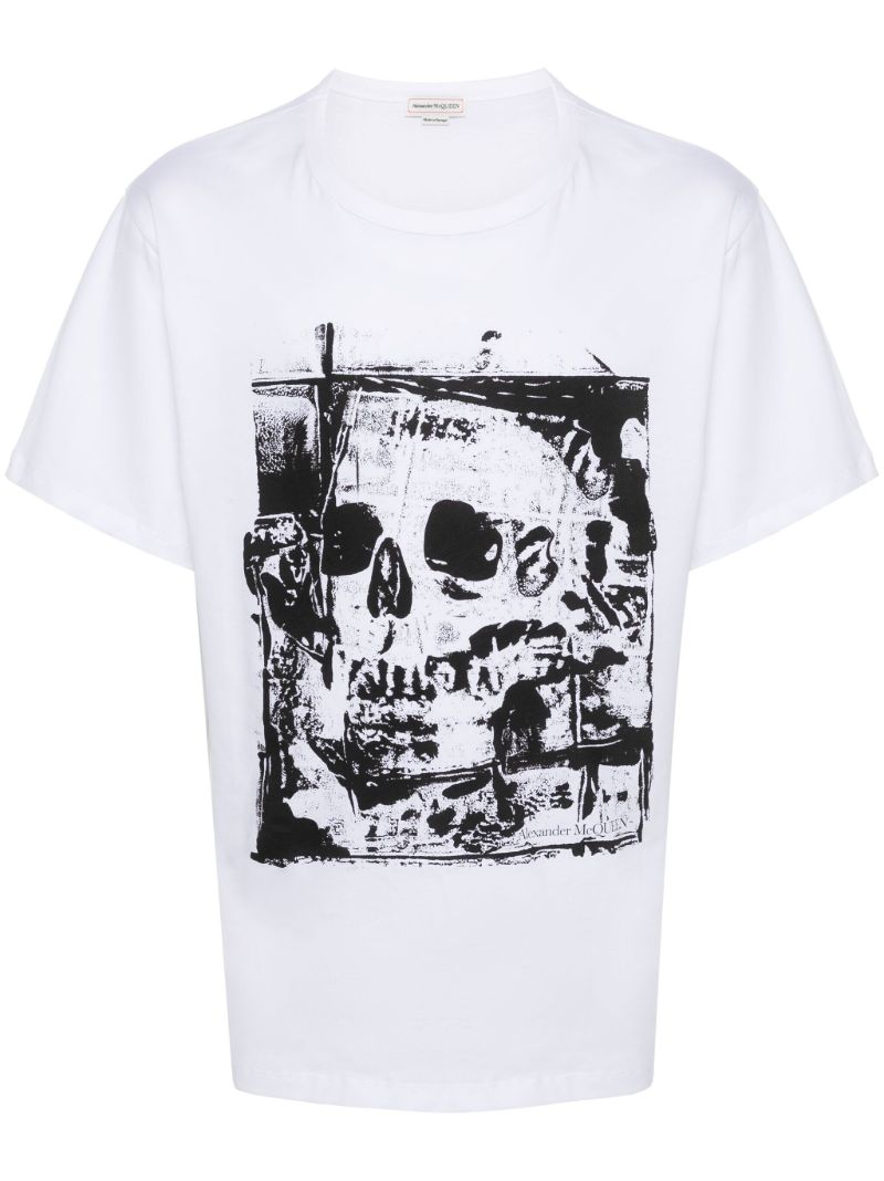 White Skull Print Cotton T-shirt
