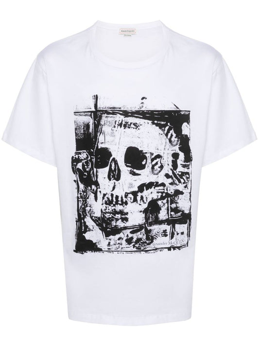 White Skull Print Cotton T-shirt