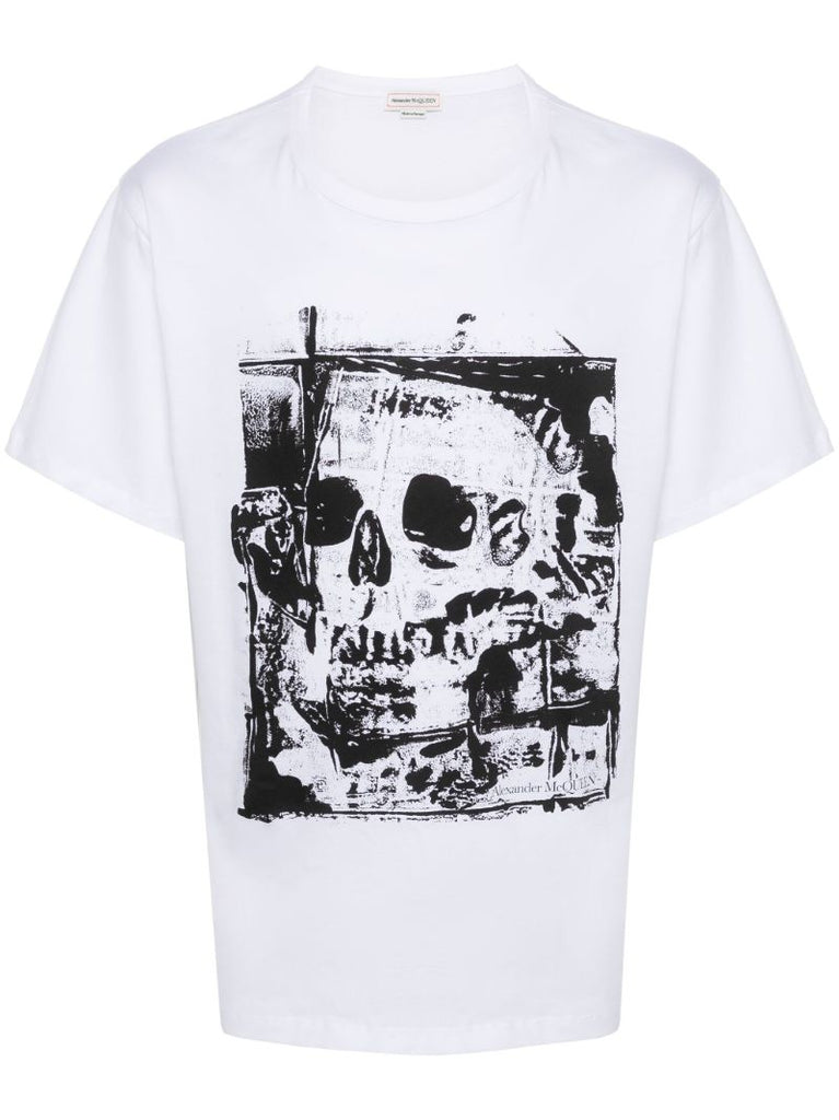 White Skull Print Cotton T-shirt