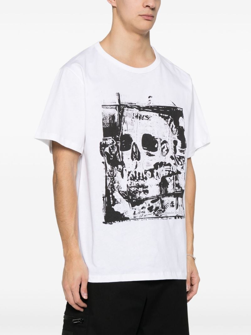 White Skull Print Cotton T-shirt