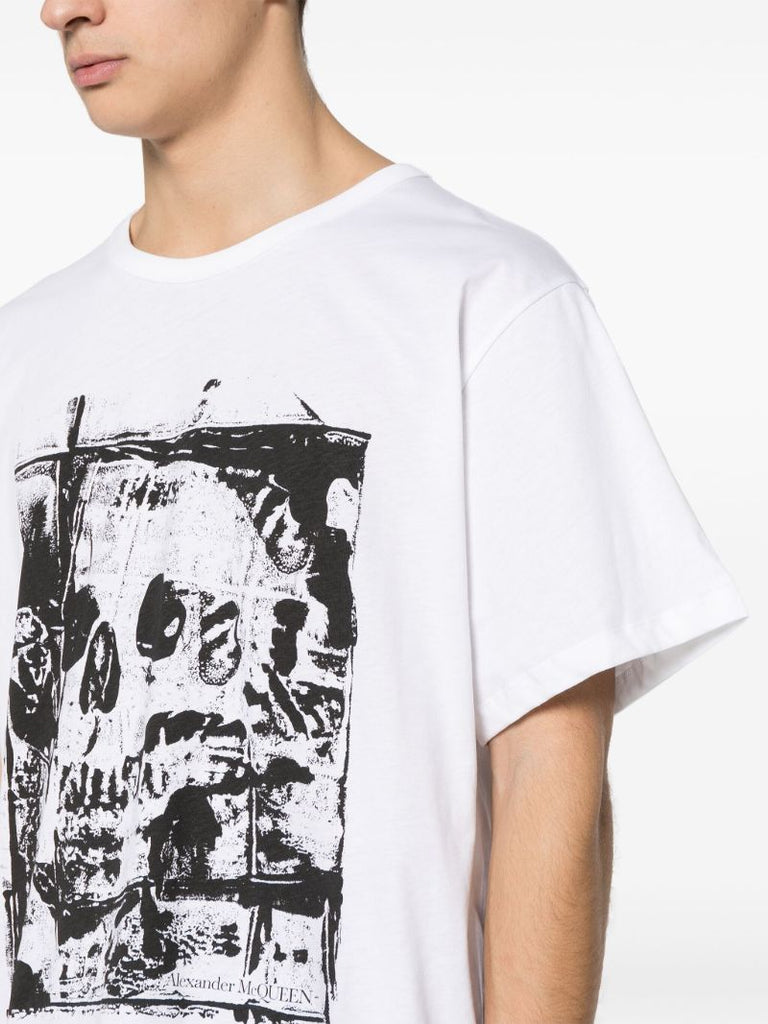 White Skull Print Cotton T-shirt