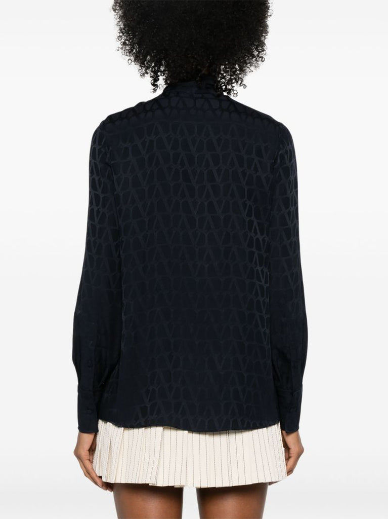 Blue Toile Iconographe-jacquard Silk Blouse