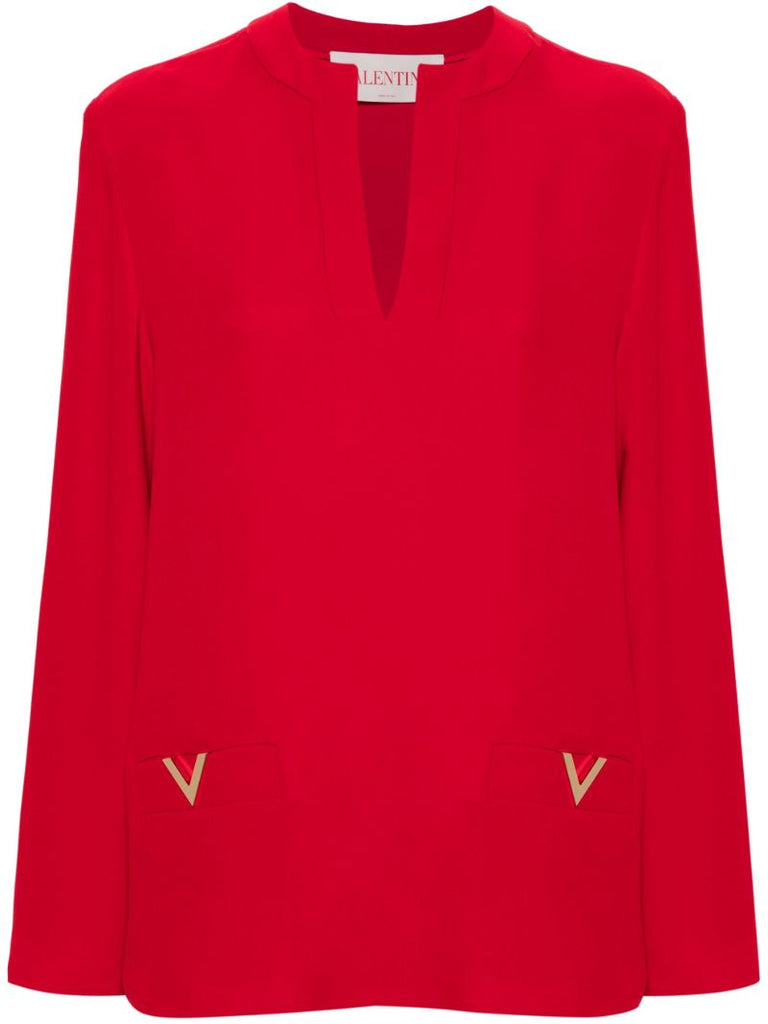 Red V Gold Silk Shirt