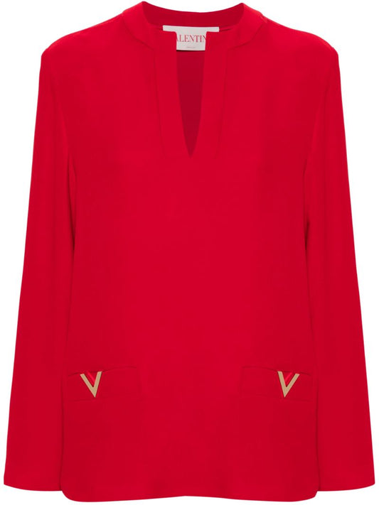 Red V Gold Silk Shirt