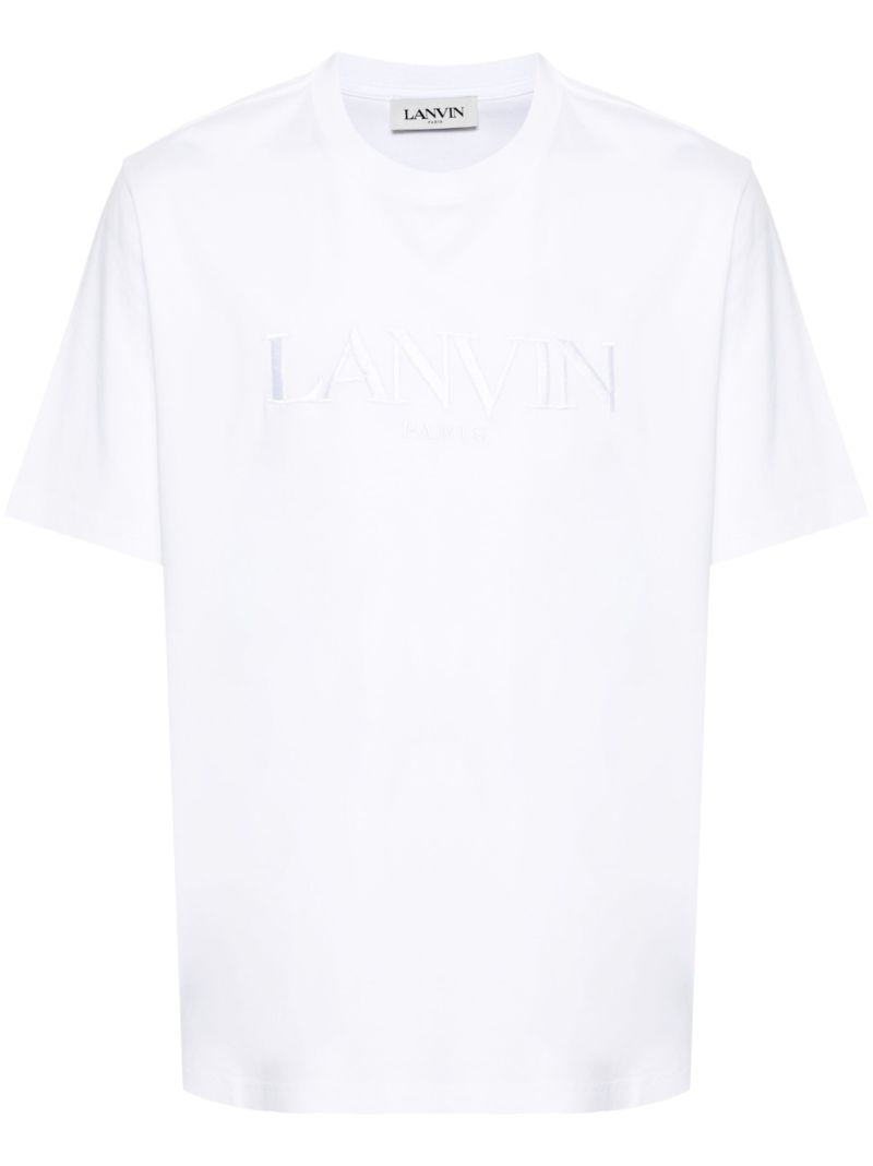 White Logo Embroidered Cotton T-shirt