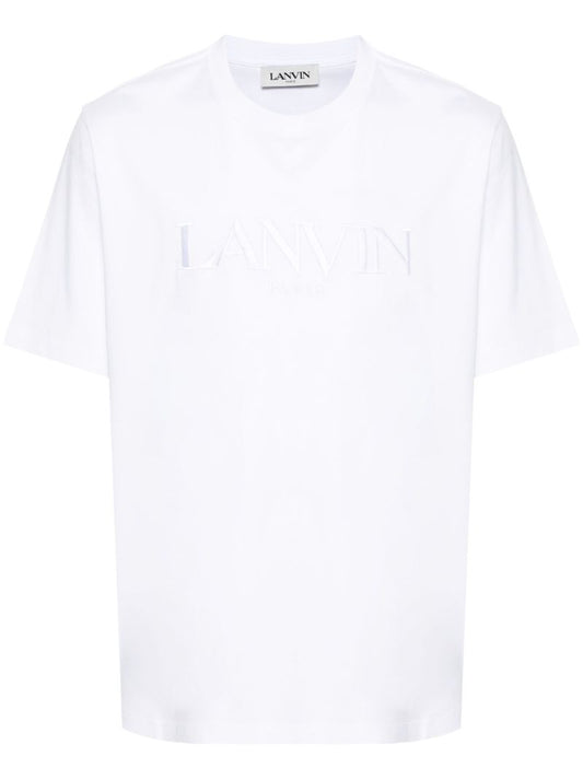 White Logo Embroidered Cotton T-shirt
