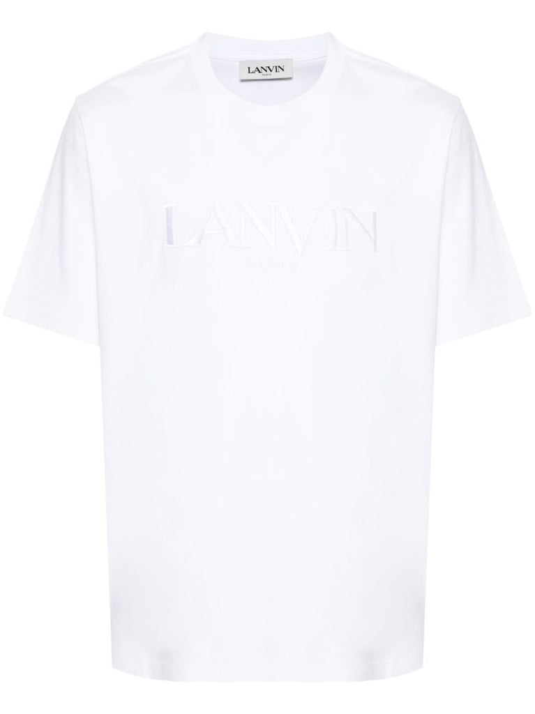 White Logo Embroidered Cotton T-shirt