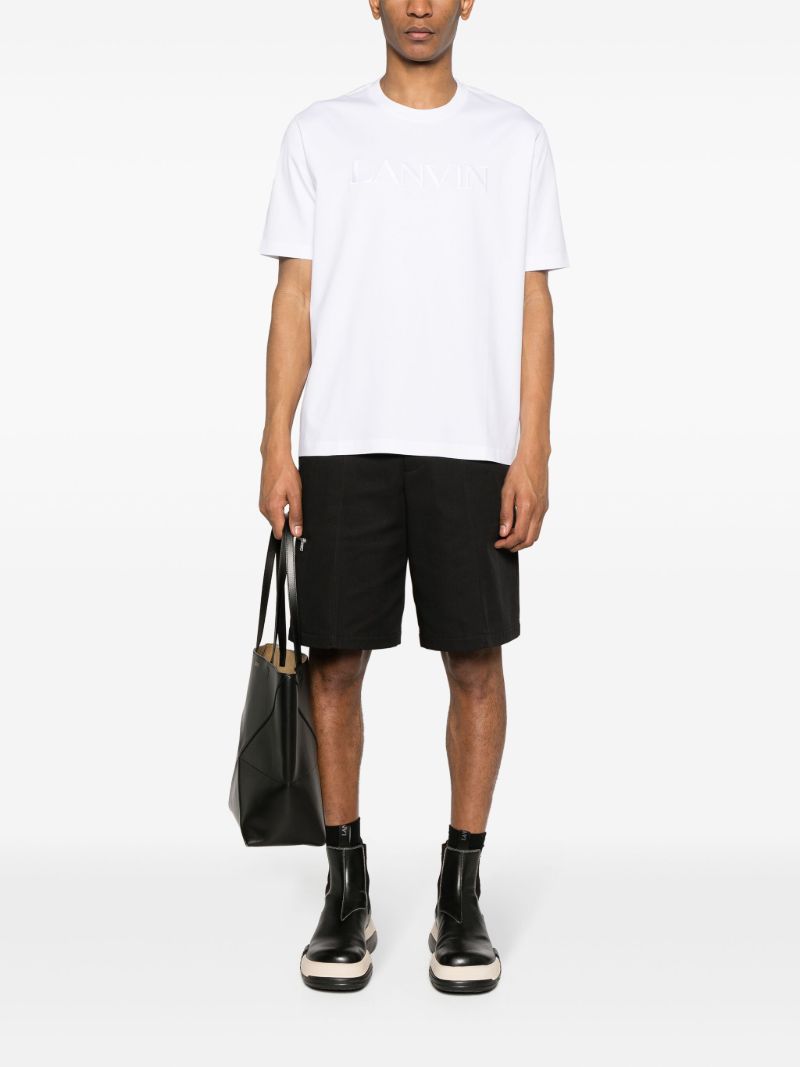 White Logo Embroidered Cotton T-shirt