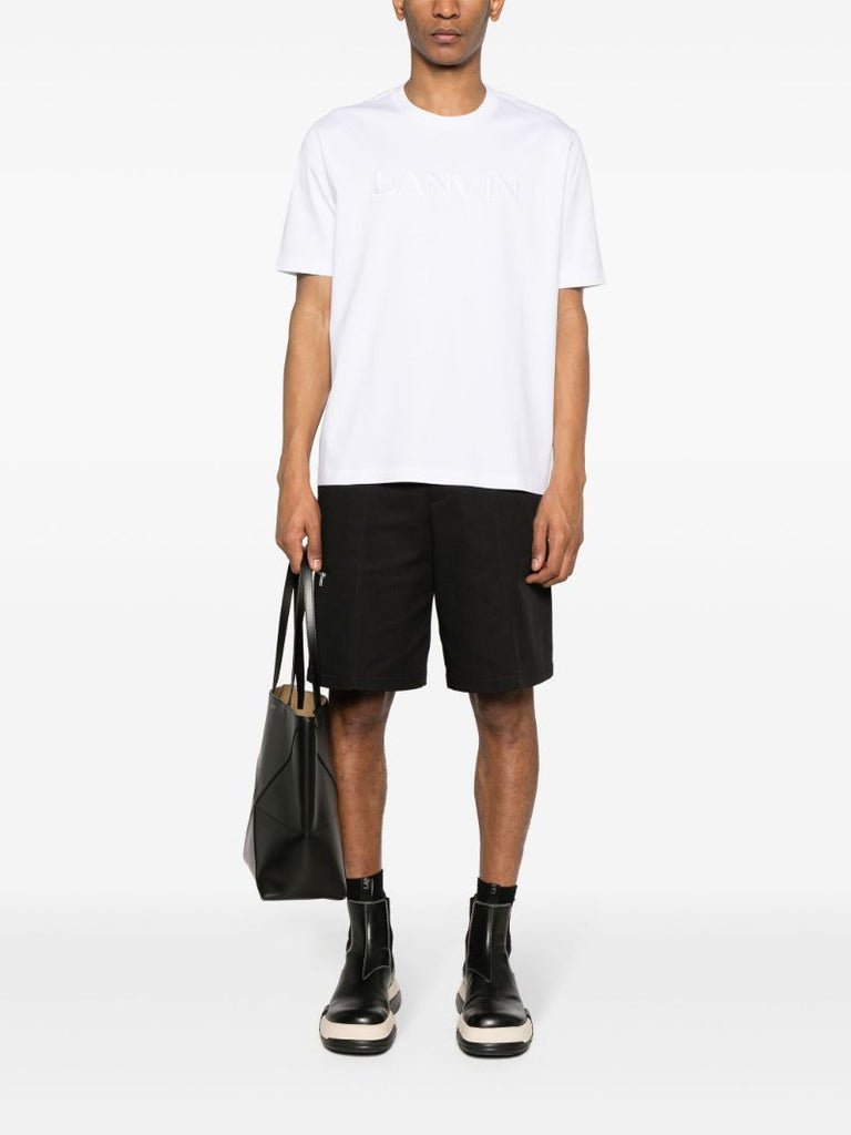White Logo Embroidered Cotton T-shirt