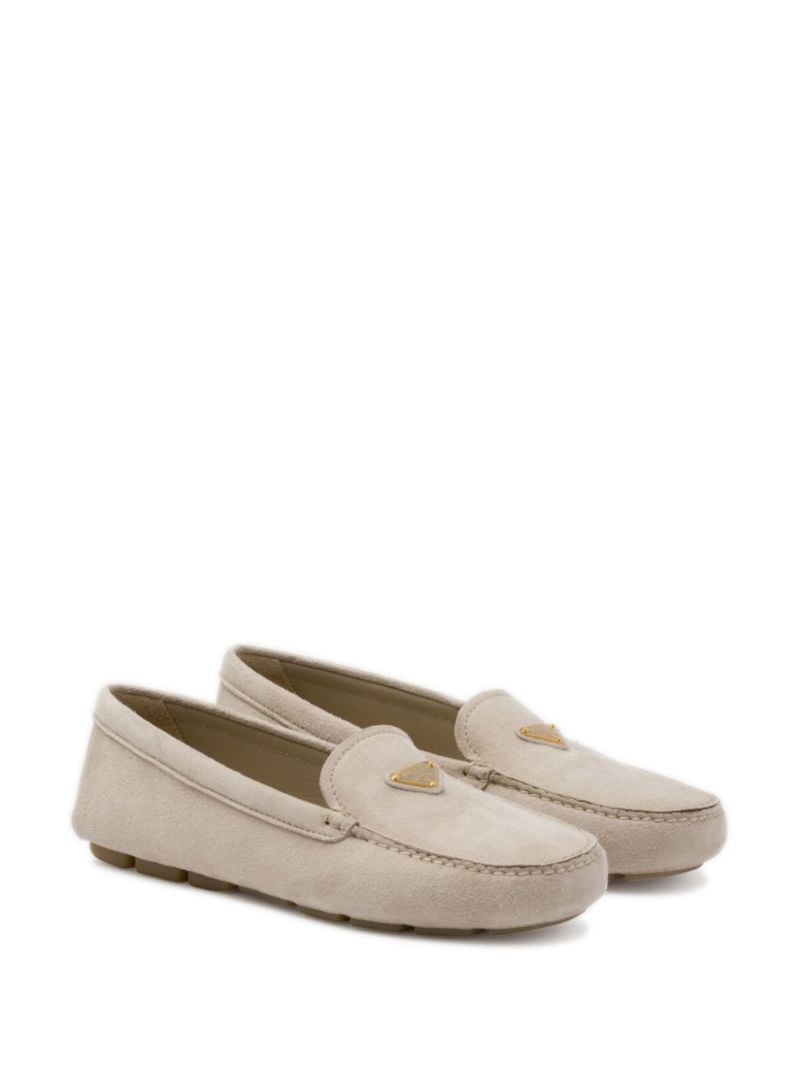 Grey Triangle Logo Suede Loafers