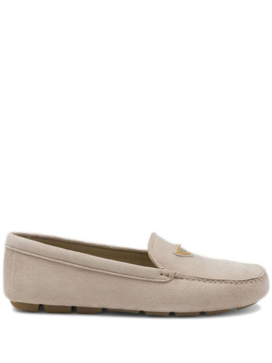 Grey Triangle Logo Suede Loafers
