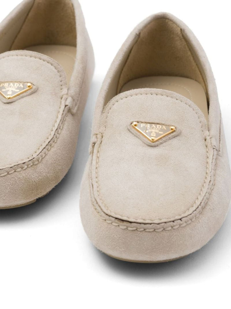 Grey Triangle Logo Suede Loafers