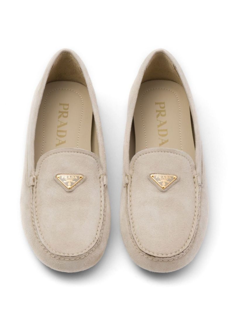 Grey Triangle Logo Suede Loafers