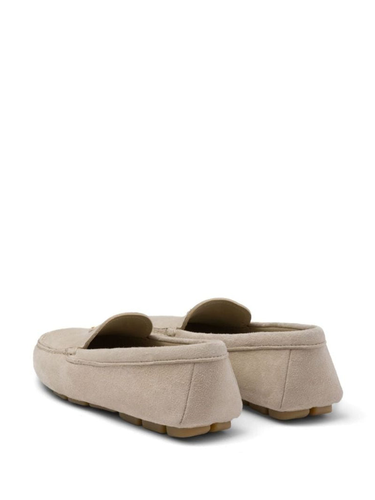 Grey Triangle Logo Suede Loafers