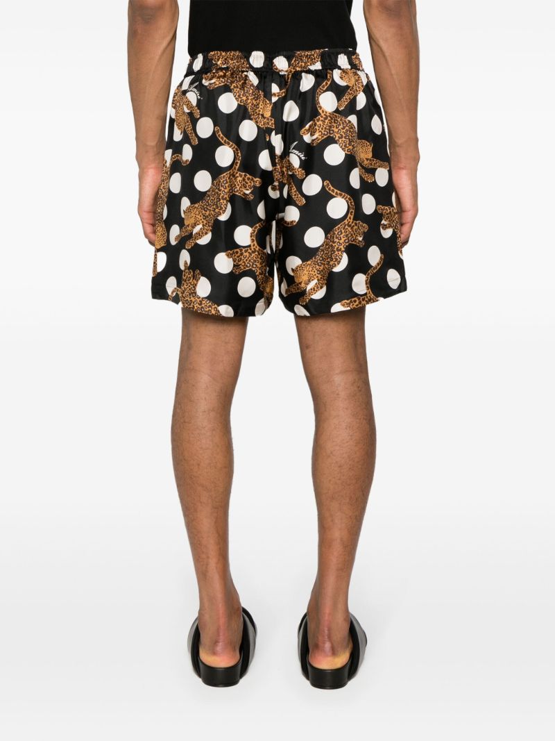 Black Leopard Polka Dot Print Silk Shorts