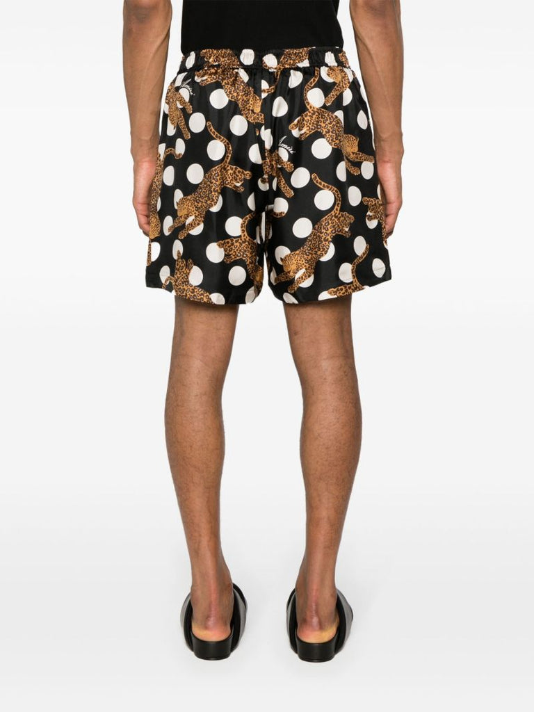 Black Leopard Polka Dot Print Silk Shorts