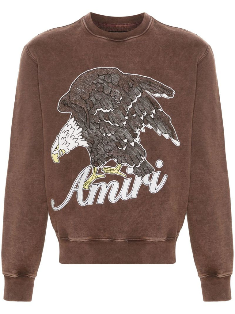 Brown Eagle-print Cotton Sweatshirt