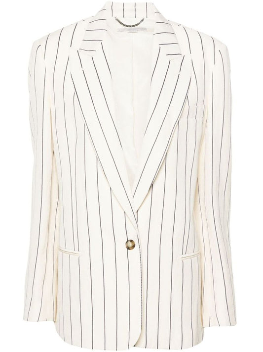 White Striped Single-breasted Blazer