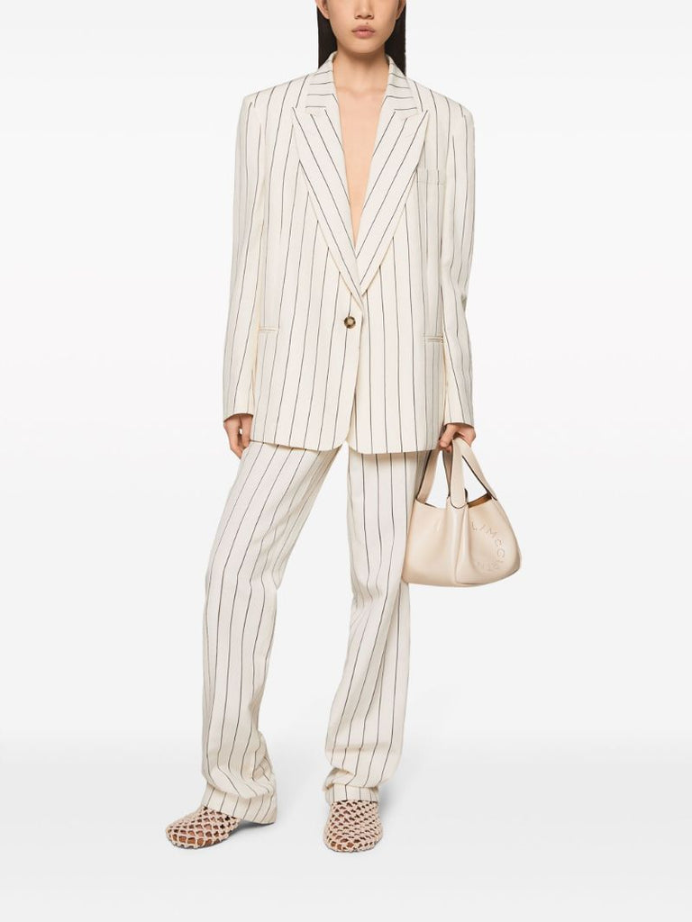Neutral Pinstriped Straight Leg Trousers