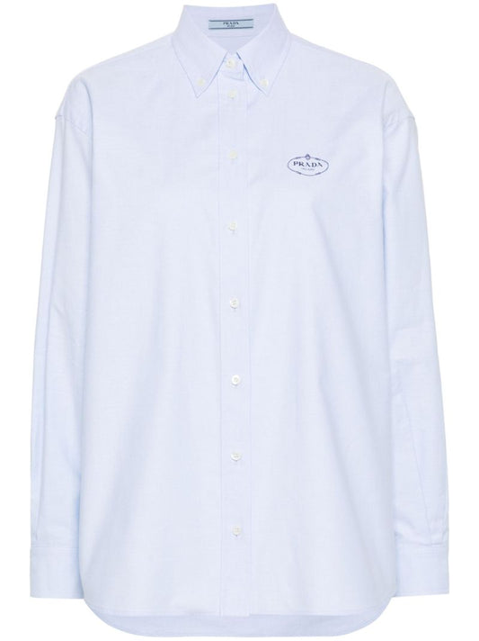 Blue Logo Embroidered Cotton Shirt