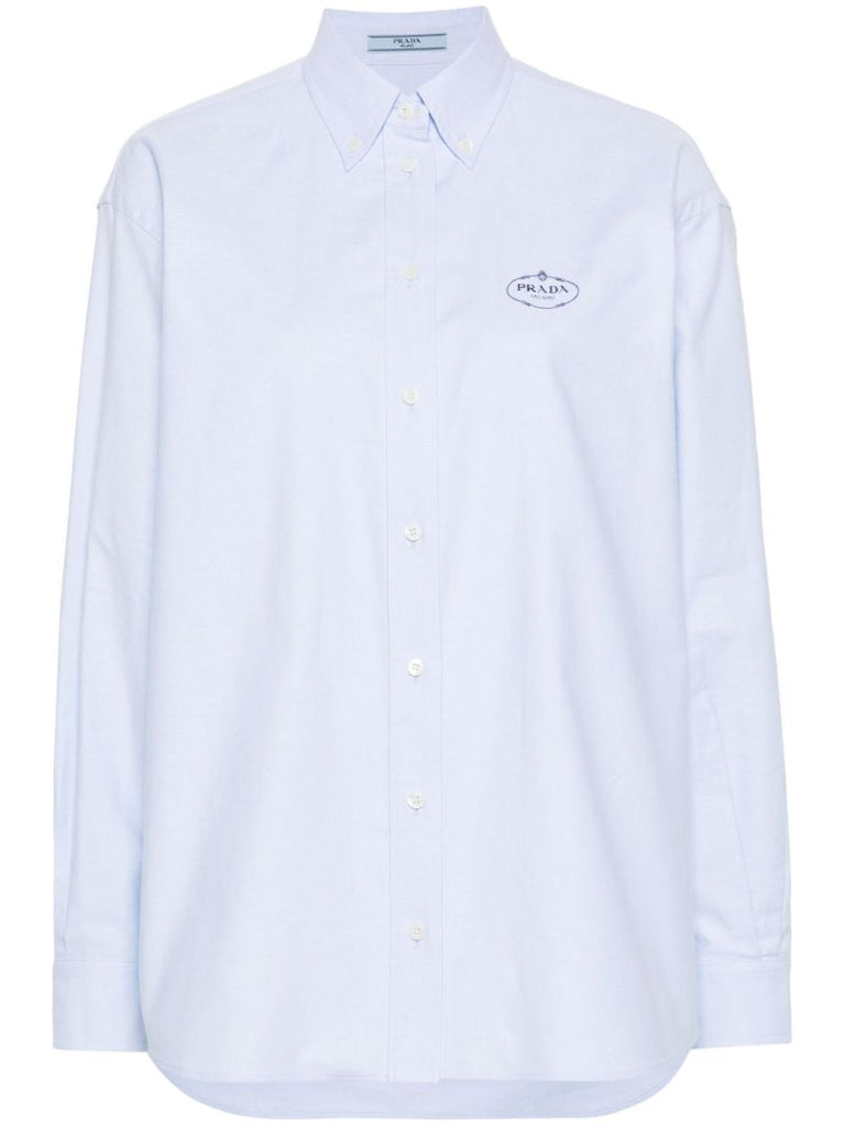 Blue Logo Embroidered Cotton Shirt
