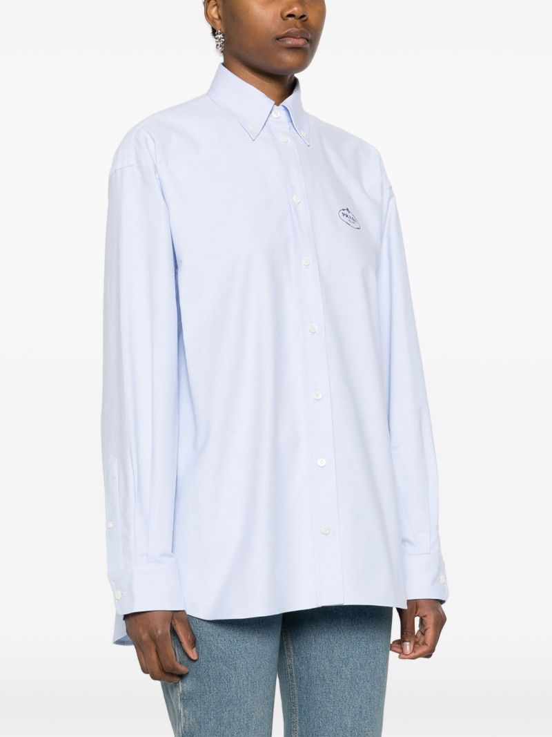 Blue Logo Embroidered Cotton Shirt