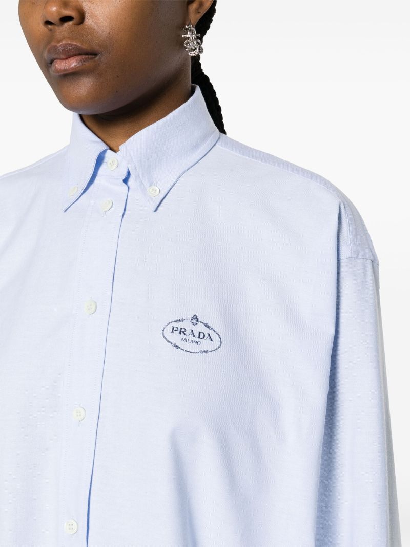Blue Logo Embroidered Cotton Shirt